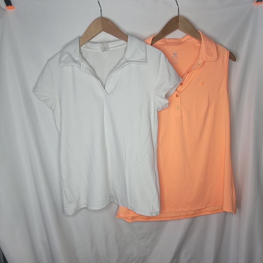 Calia white athletic polo/ Mofiz orange sleeveless polo - size Large